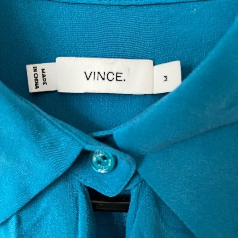 Vince Teal Silk Cowl Neck Blouse Long Sleeve Medium - Picture 8 of 11
